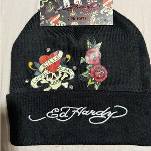 ❣️❄️Ed Hardy Black Beanie with Skull and Rose